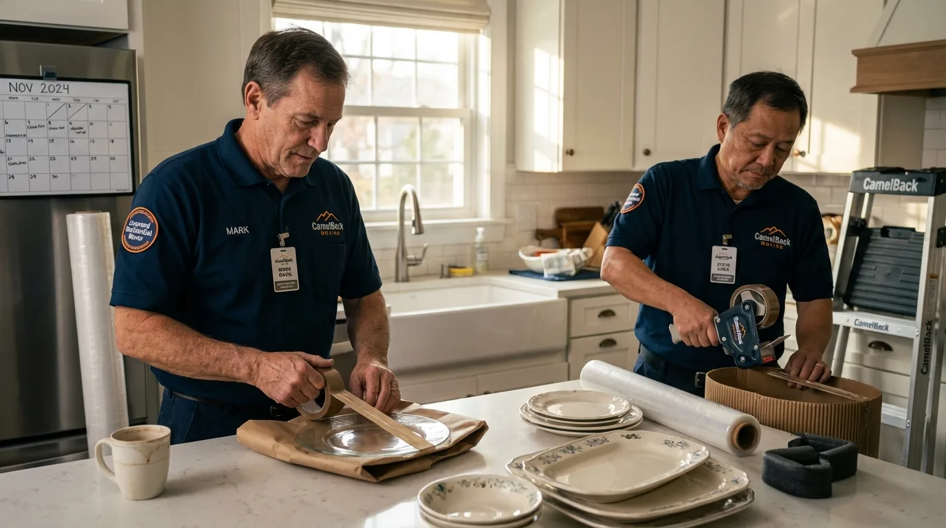Professional crew packing kitchen dishware in Hamlet, NC